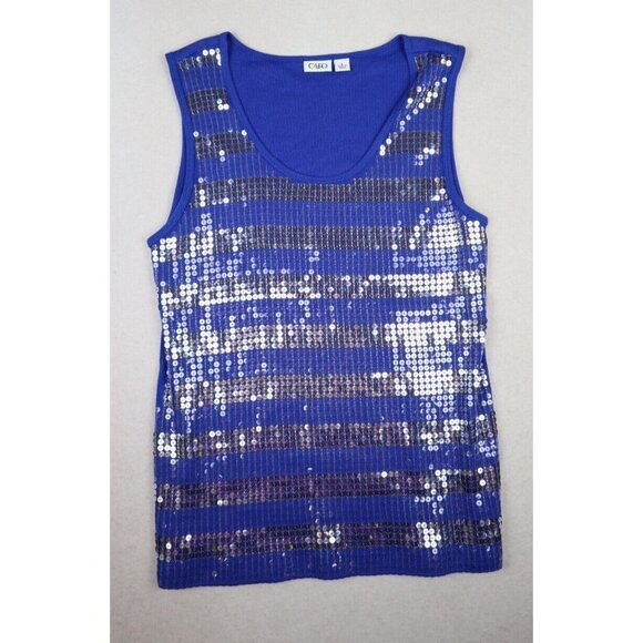 WOMEN'S BLUE SEQUINS TANK TOP - CATO - SIZE L - Picture 1 of 6